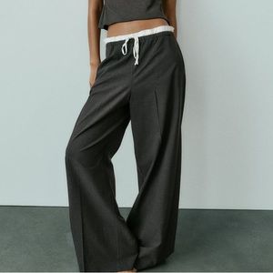 ZARA Satin Effect Waistband Pants Anthracite Grey